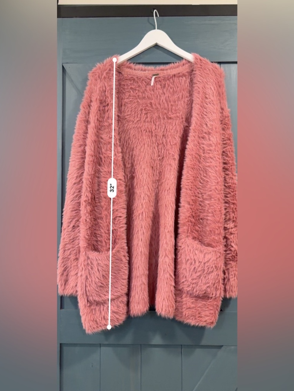 Free People Small Cardigan Sweater Dusty Pink Faux Fur Oversized Open Front - Picture 7 of 9